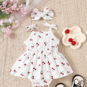 baby cherry dress with headband & bow shoes