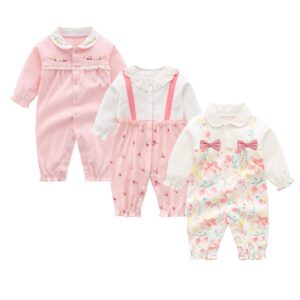 baby girls 3 12m collared jumpsuits set spring floral & cherry print