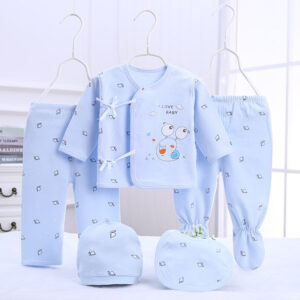 baby set snail print cotton 5 piece light blue