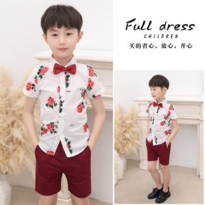 boys floral shirt shorts set red bow tie summer