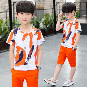 boys summer sporty 2 piece set orange white