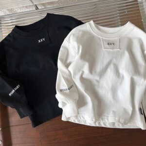 children long sleeve t shirt black white loose fit autumn spring