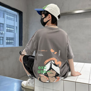 children loose printed t shirt summer trendy coffee orange