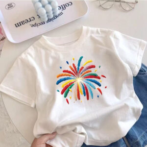 Children's Cotton Fireworks T-Shirt White Summer children's cotton fireworks t shirt white summer