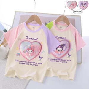 girls cotton color changing sequin t shirt summer