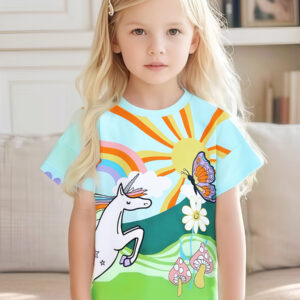 girls cotton printed t shirt summer unicorn design