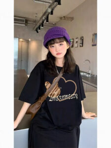 girls loose printed t shirt summer black 2 pack