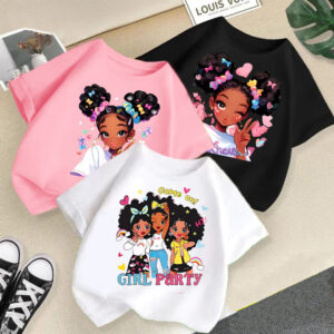 girls printed summer t shirt casual white black pink kids wear