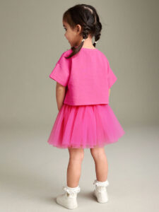 Pink Ballet Print Tulle Skirt Set for Girls pink ballet print tulle skirt set for girls