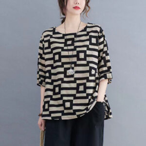 plus size women t shirt black plaid summer slim fit