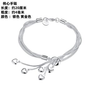 silver plated five heart bracelet for women