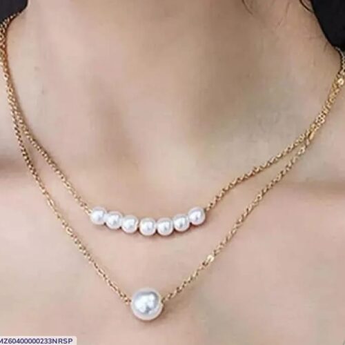 2 layered gold plated pearl necklace for women