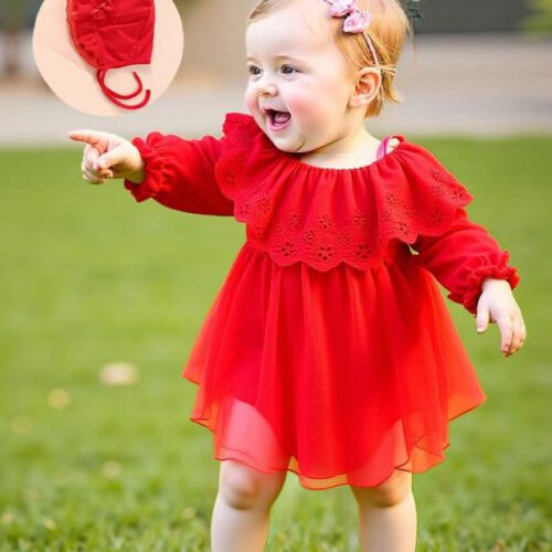 red lace baby dress for 100 day celebration