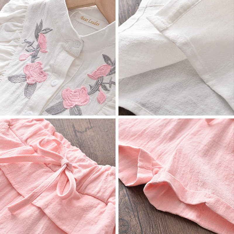 Girls Embroidered Sleeveless Shirt & Shorts Set Pink Girls Embroidered Sleeveless Shirt & Shorts Set Pink