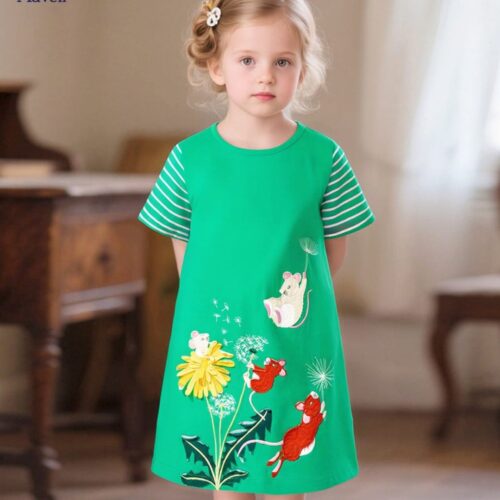 Green Embroidered Dolly Dress for Girls | Trendy Kids Clothing Pakistan | Premium Baby Girls Summer Dress | Maria Finds Store