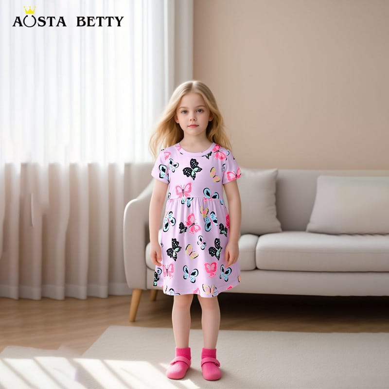 Kids Butterfly Print Pink A-Line Dress for Girls 2-5Y Kids Butterfly Print Pink A-Line Dress for Girls 2-5Y | Trendy Baby Girls Kids Clothing Pakistan | Maria Finds Store
