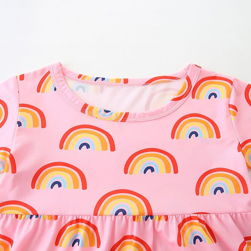 Pink Rainbow Print Girls Summer Dress Pink Rainbow Print Girls Summer Dress | Trendy Baby Girls Kids Clothing Pakistan | Premium Quality | Maria Finds Store