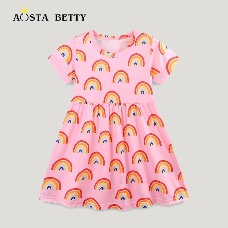 Pink Rainbow Print Girls Summer Dress Pink Rainbow Print Girls Summer Dress | Trendy Baby Girls Kids Clothing Pakistan | Premium Quality | Maria Finds Store