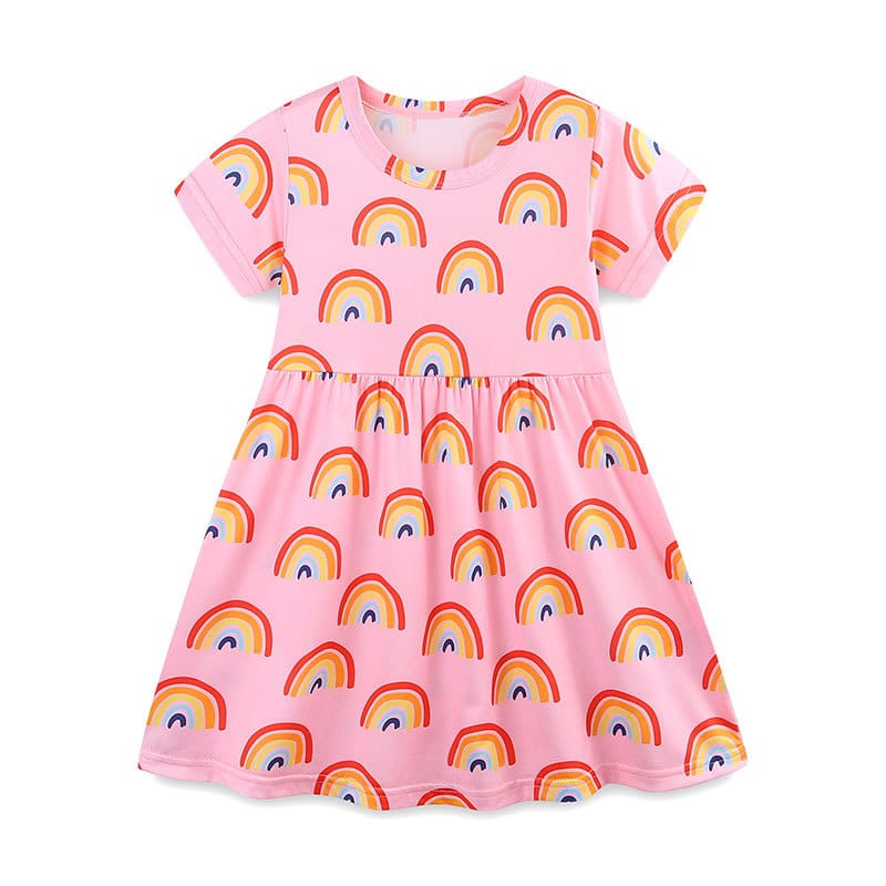 Pink Rainbow Print Girls Summer Dress Pink Rainbow Print Girls Summer Dress | Trendy Baby Girls Kids Clothing Pakistan | Premium Quality | Maria Finds Store