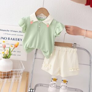 Baby Carrot Collar Top & Shorts Set Pink Cream for Girls | Trendy Kids Clothing Pakistan | Premium Baby Girls Dress | Maria Finds Store
