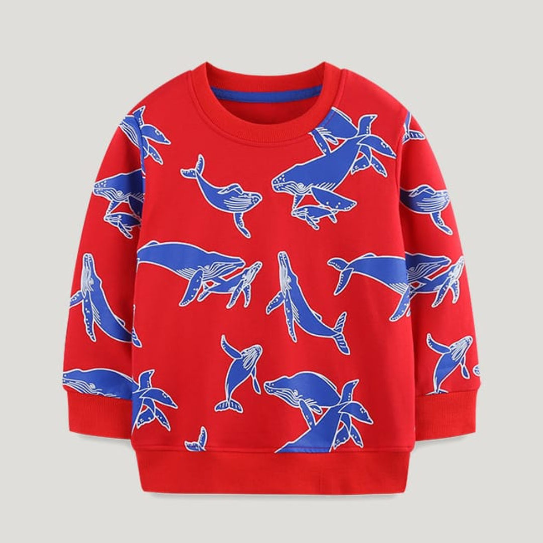 Red Whale Print Kids Sweatshirt Autumn Cotton Casual Red Whale Print Kids Boys Sweatshirt Autumn Cotton Casual | Trendy Baby Kids Clothing Pakistan | Maria Finds Store