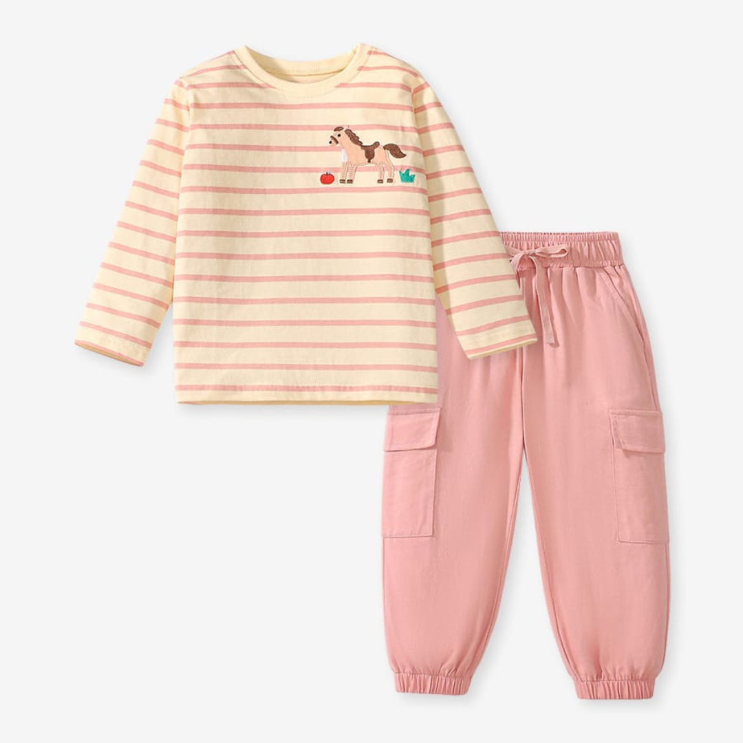 Long Sleeve Horse Embroidery Cotton Suit for Kids Pink Long Sleeve Horse Embroidery Cotton Baby Dress for Girls Pink | Trendy Kids Clothing Pakistan | Maria Finds Store
