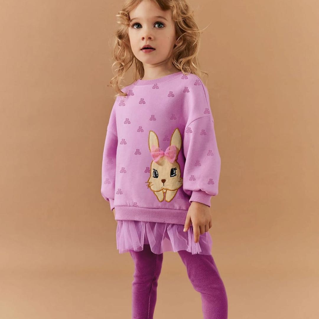 Girls Bunny Embroidered Sweater Suit Pink Purple Girls Bunny Embroidered Sweater Suit Pink Purple, Trendy Kids Clothing Pakistan, Maria Finds Store