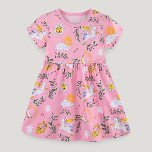 Pink Unicorn Print Kids Dress for Girls Summer | Trendy Baby Girl Kids Clothing | Maria Finds Store Pakistan