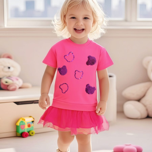 Pink Sequin Heart Dress for Girls Summer Party Wear | Trendy Baby Dress & Kids Clothing | Maria Finds Store Pakistan