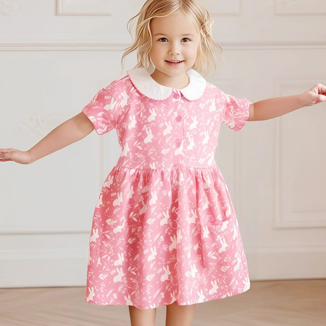 Pink Doll Collar A-Line Dress for Girls Summer Wear Pink Doll Collar A-Line Dress for Girls Summer Wear | Kids Clothing Pakistan | Maria Finds Store