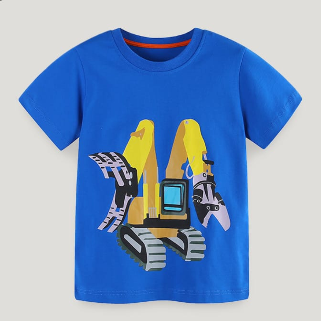 Kids Cartoon Excavator T-Shirt Summer Short Sleeve Kids Cartoon Excavator T-Shirt Summer Short Sleeve for Boys | Trendy Baby Boys Clothing | Premium Kids Wear Pakistan | Maria Finds Store