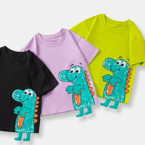 Boys Cotton Dinosaur T-Shirt Light Purple Summer | Trendy Baby Boys Kids Clothing | Premium Quality | Maria Finds Store Pakistan