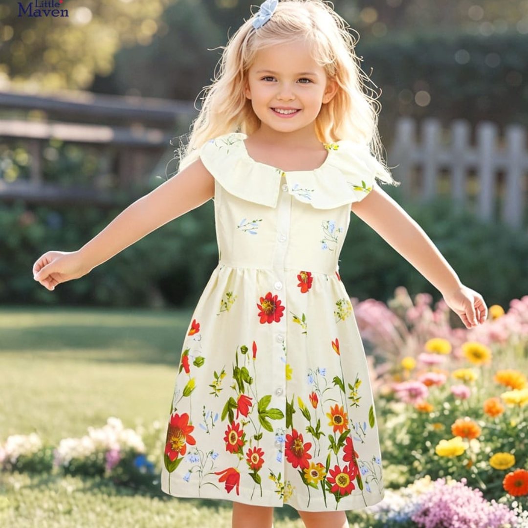 Little Girl Floral Cotton Dress Summer Party Wear Little Girl Floral Cotton Dress Summer Party Wear | Trendy Girls Baby Dress | Kids Clothing Pakistan | Maria Finds Store