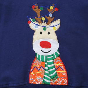 Kids Christmas Embroidered Sweatshirt Blue Long Sleeve | Trendy Kids Autumn Clothing | Premium Baby Dress | Maria Finds Store Pakistan