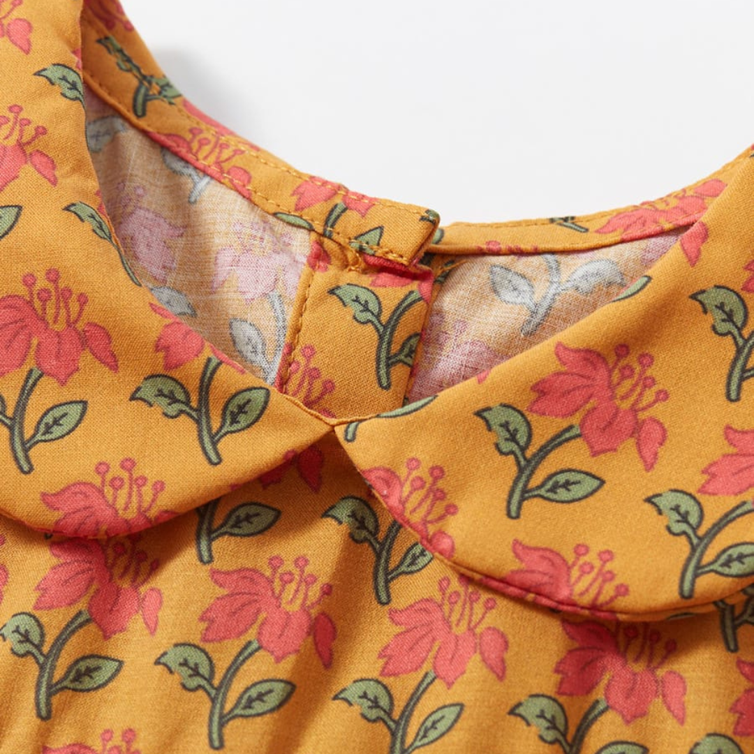 Princess Dress Orange Floral Cotton Summer Wear Princess Orange Floral Cotton Summer Dress for Girls | Trendy Baby Girl Kids Clothing Pakistan | Maria Finds Store