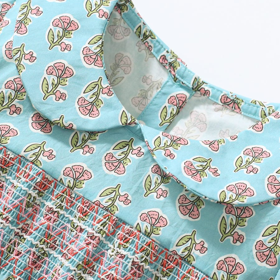 Cotton Floral Summer Dress for Little Girl Blue Pink Blue Pink Cotton Floral Summer Dress for Little Girl | Trendy Girls Baby Dress | Kids Clothing Pakistan | Maria Finds Store