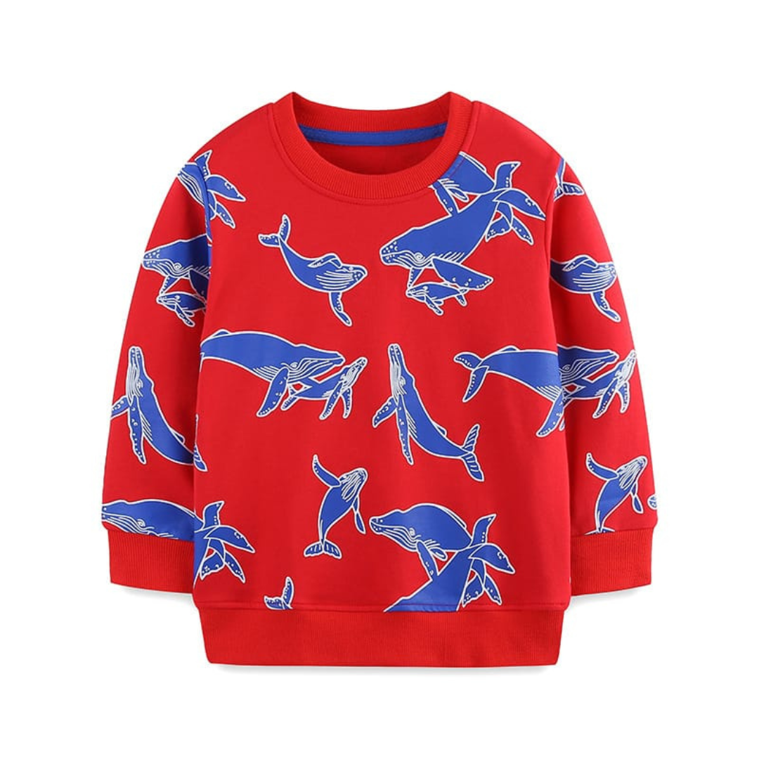 Red Whale Print Kids Sweatshirt Autumn Cotton Casual Red Whale Print Kids Boys Sweatshirt Autumn Cotton Casual | Trendy Baby Kids Clothing Pakistan | Maria Finds Store