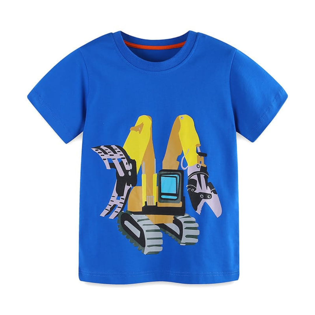 Kids Cartoon Excavator T-Shirt Summer Short Sleeve Kids Cartoon Excavator T-Shirt Summer Short Sleeve for Boys | Trendy Baby Boys Clothing | Premium Kids Wear Pakistan | Maria Finds Store