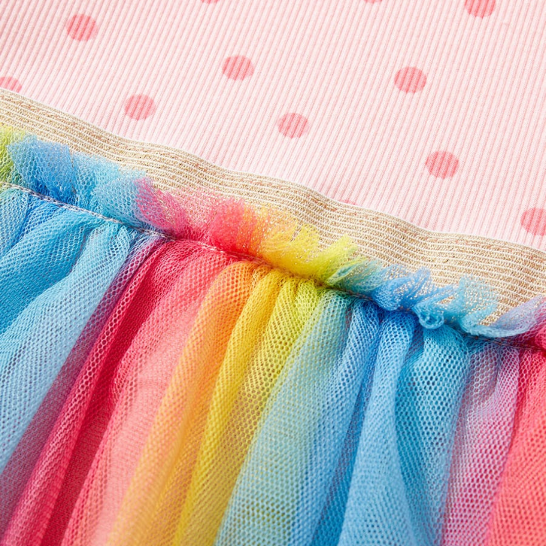 Rainbow Mesh Skirt Dress for Little Girl Summer Play Rainbow Mesh Skirt Dress for Little Girls | Trendy Baby Dress & Kids Clothing Pakistan | Maria Finds Store