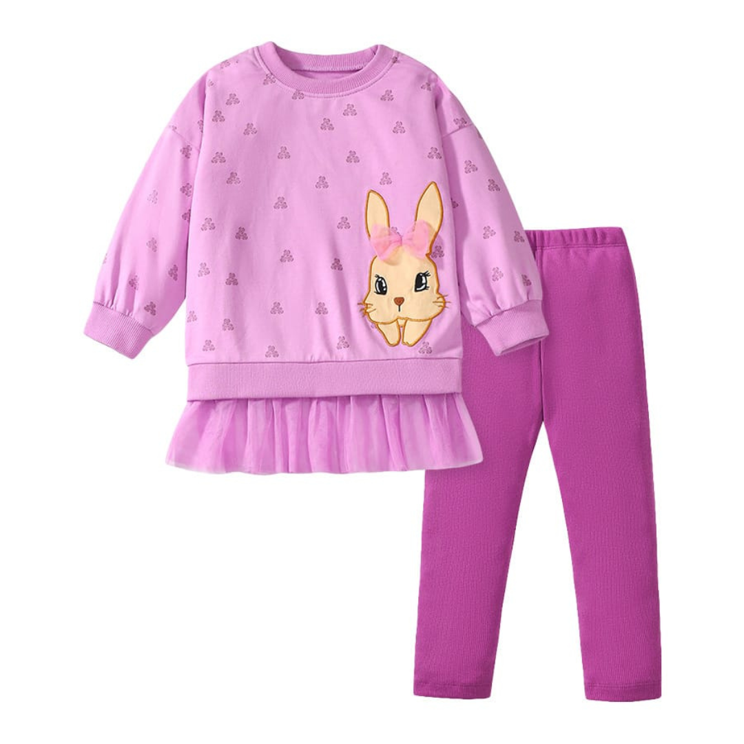 Girls Bunny Embroidered Sweater Suit Pink Purple Girls Bunny Embroidered Sweater Suit Pink Purple, Trendy Kids Clothing Pakistan, Maria Finds Store