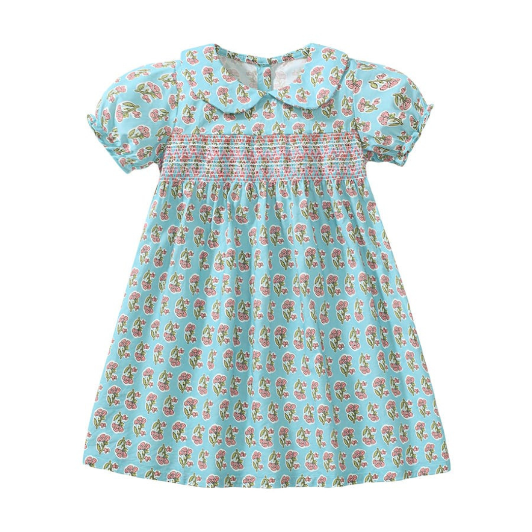 Cotton Floral Summer Dress for Little Girl Blue Pin Blue Pink Cotton Floral Summer Dress for Little Girl | Trendy Girls Baby Dress | Kids Clothing Pakistan | Maria Finds Store