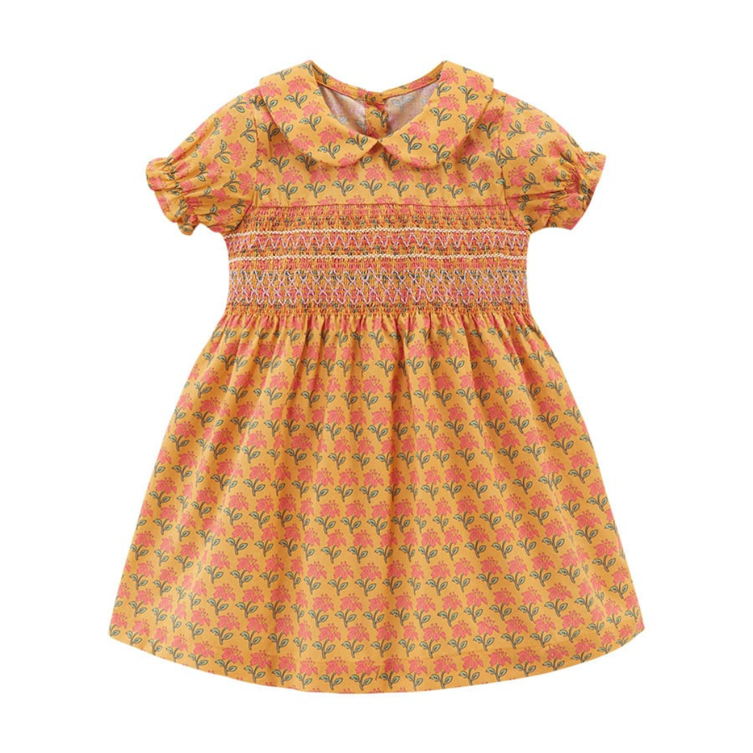 Princess Dress Orange Floral Cotton Summer Wear Princess Orange Floral Cotton Summer Dress for Girls | Trendy Baby Girl Kids Clothing Pakistan | Maria Finds Store