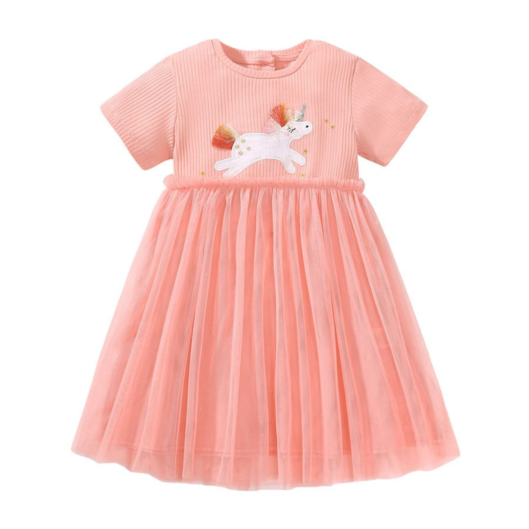 Little Girl Unicorn Tulle Dress Peach Summer Wear Little Girl Unicorn Tulle Dress Peach Summer Wear | Trendy Girls Baby Dress | Kids Clothing Pakistan | Maria Finds Store