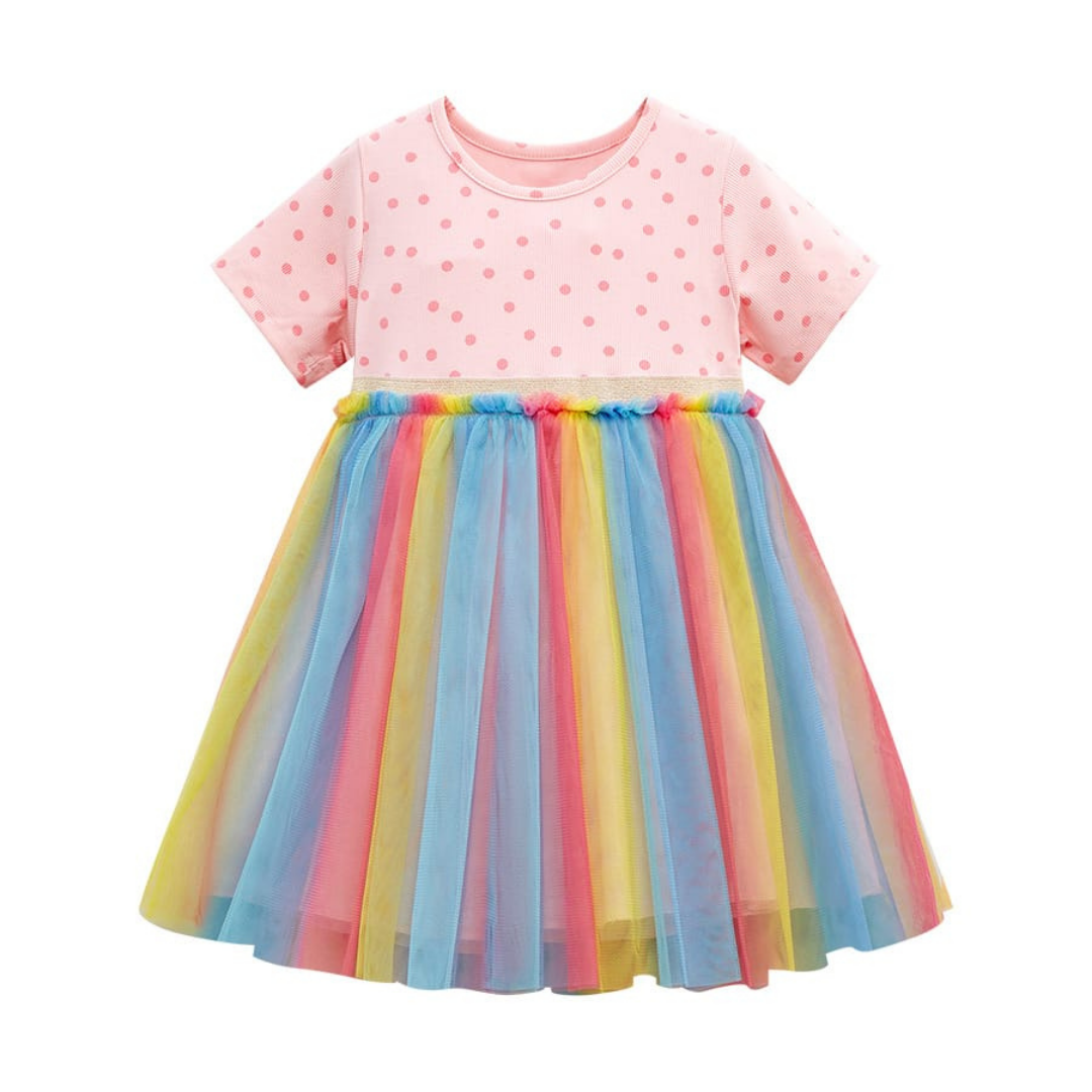 Rainbow Mesh Skirt Dress for Little Girl Summer Play Rainbow Mesh Skirt Dress for Little Girls | Trendy Baby Dress & Kids Clothing Pakistan | Maria Finds Store