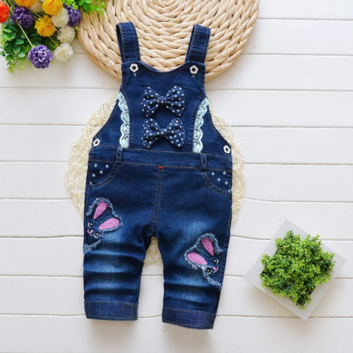 Blue Denim Rabbit Embroidery Bow Baby Dress for Girls | Trendy Kids Clothing Pakistan | Maria Finds Store