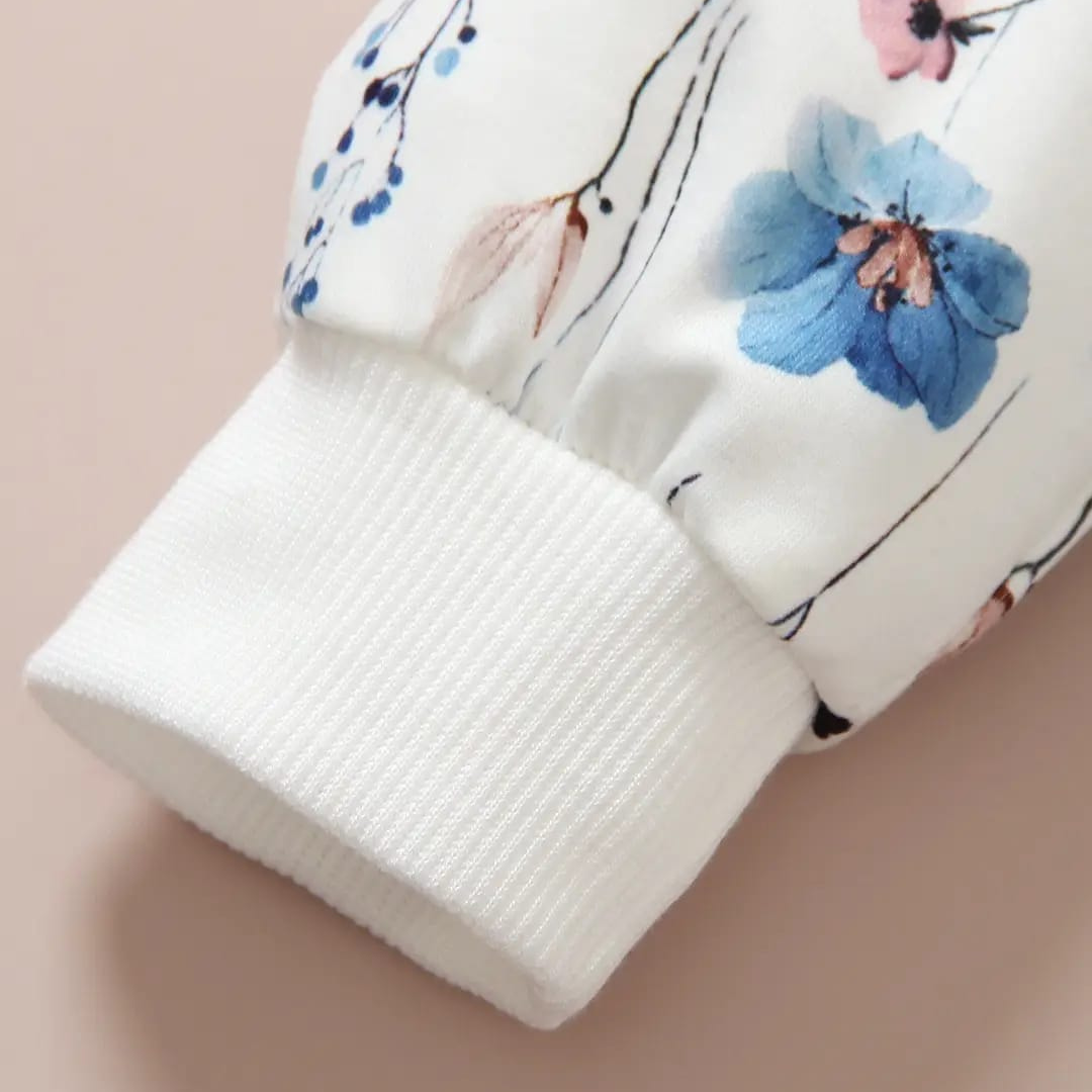 Kids Floral Zipper Jacket White Blue Summer Wear Kids Floral Zipper Jacket in White and Blue for Girls, Trendy Summer Kids Clothing Pakistan | Maria Finds Store