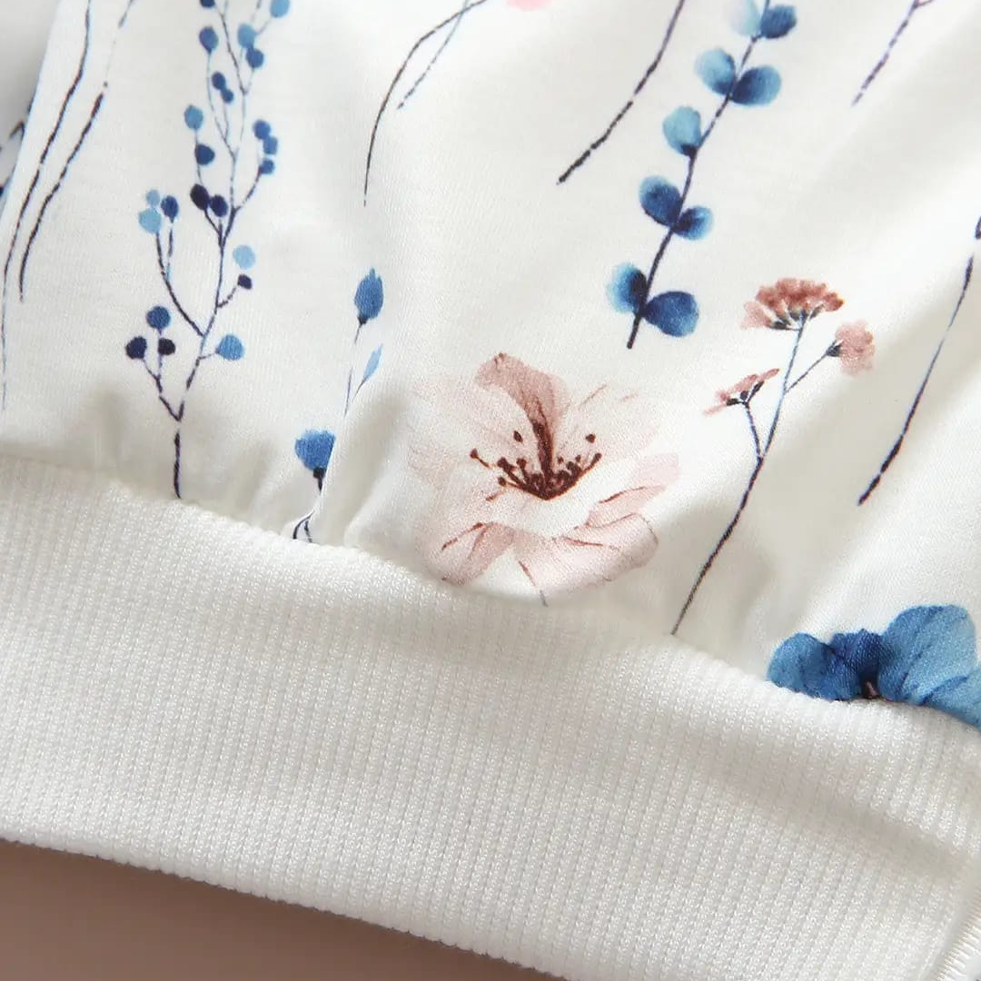 Kids Floral Zipper Jacket White Blue Summer Wear Kids Floral Zipper Jacket in White and Blue for Girls, Trendy Summer Kids Clothing Pakistan | Maria Finds Store