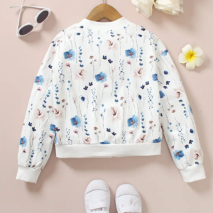 Kids Floral Zipper Jacket White Blue Summer Wear Kids Floral Zipper Jacket in White and Blue for Girls, Trendy Summer Kids Clothing Pakistan | Maria Finds Store
