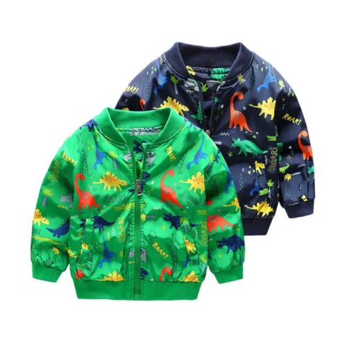 Kids Dinosaur Jacket Green Blue Cotton Full Zip for Boys, Trendy Kids Clothing Pakistan | Maria Finds Store