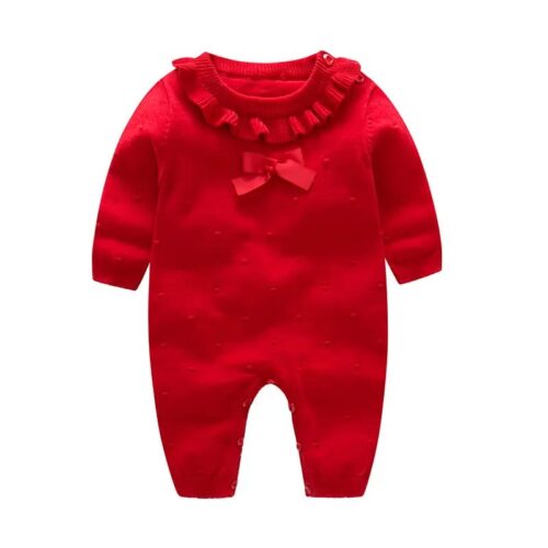 Baby Girl Wool Romper Set in Red and Pink with Bow, Trendy Baby Dress | Maria Finds Store Pakistan